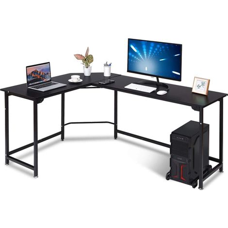 Costway – Bureau d'angle en L 168 x 120 x 74 cm – Construction en aggloméré et métal – Support pour processeur – Patins antidérapants réglables