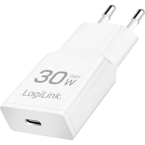 LogiLink USB-C GaN 30W PD-Wandladegerät Weiß Schnellladefunktion PPS (1/5)