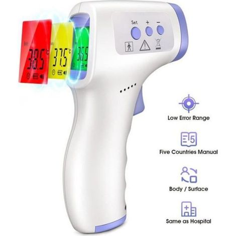 Thermometre Frontal - Infrarouge Sans Contact - Precision ±0,2°C - Ecran LCD Rétroéclairé - Memoire 32 Mesures - 1 Unite (1/4)