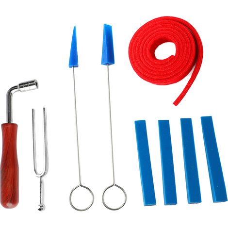 Jeu d'outils d'accordage pour piano : clé, diapason, sourdine en caoutchouc, feutre de laine et bande de tempérament (1/5)