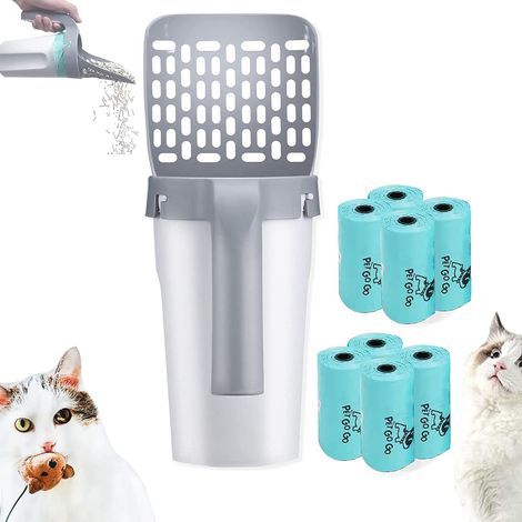 Pelle à litière pour chat avec tamis intégré, support profond amovible, grattoir à déjections et récipient à déchets, écumoire pour bac à sable (1/5)
