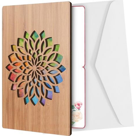 Carte De Voeux En Bambou - 15 X 11 Cm - Pour Mariage Anniversaire Saint Valentin Noël - Carte En Bois Naturel - Lot De 1 (1/5)