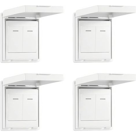 (Blanc) Un ensemble de 4 plaques d'interrupteur fines, résistantes à l'humidité et à l'eau, adaptées aux salles de bains, aux cuisines et autres environnements humides.