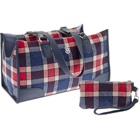 Borsa trasporto modello Mokka con guinzaglio di sicurezza per cani - tartan (1/3)
