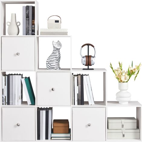 Yaheetech Bibliothèque 10 Cubes avec 4 Paniers de Rangement pour 120–200 Livres Organisateur en L 4 Niveaux avec Paniers en Tissu Pliables et Surface Similicuir pour Bureau Salon Chambre Office Blanc (1/5)