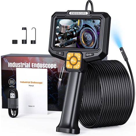 (Double objectif, 5M) Endoscope industriel avec écran IPS de 5 pouces, utilisé dans la réparation automobile et l'inspection des égouts, indice d'étanchéité IP67. (1/5)