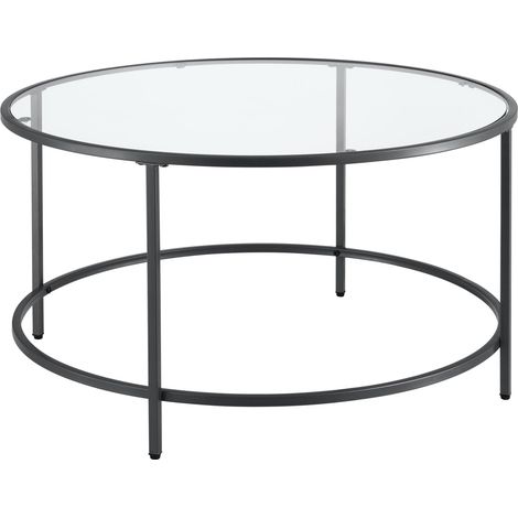 Helloshop26 – Table basse ronde 84 cm – Plateau en verre noir – Structure en acier laqué – Hauteur 45,5 cm – Montage simple et rapide
