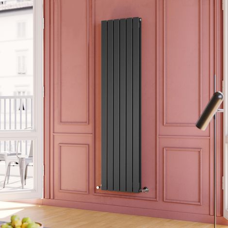 ELEGANT 1800 x 452 mm Anthracite Modern Tall Bar Radiator Double Flat Panel Designer High Heat Output Radiator + Chrome Thermostatic Radiator Valves (1/5)