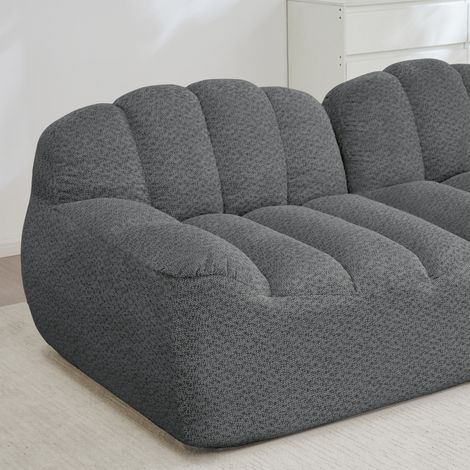 Canapé modulaire en forme de L 2 places, coque coquille, coussins profonds avec pouf, gris, sans assemblage, salon. (1/5)