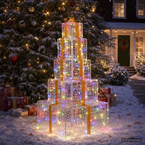 vidaXL Boîtes cadeaux de Noël empilables avec LED 250 LED Multicolore (1/5)