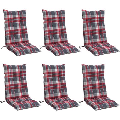 vidaXL Coussins de chaise à dossier haut lot de 6 motif carreaux rouge