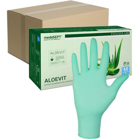 Nitrilhandschuhe, Größe M, grün mit Aloe Vera, Aloevit medaSEPT, 100 Stück pro Karton (10er-Packung) (1/5)