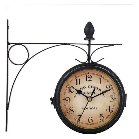 Horloge de Gare Rétro Double Face, Horloge Murale étanche, Cadran avec Potence de Fixation Pendule Double Face pour L’intérieur et L’extérieur Maison Terrasse Jardin Cuisine Cour Séjour (1/4)