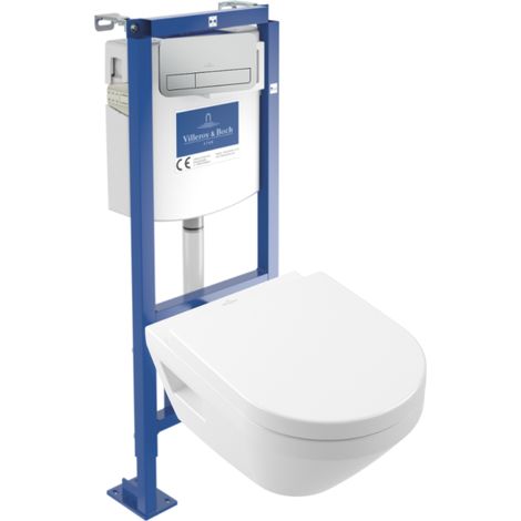 Pack WC suspendu sans bride Villeroy & Boch Architectura Twistflush [e³] rond + bâti-support ViConnect + plaque chrome mat