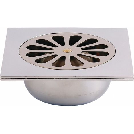 Bonde de douche carrée 140x140mm – Sortie verticale 40mm – Inox et ABS chromé – Débit 26 l/mn – Hauteur 50mm (1/4)