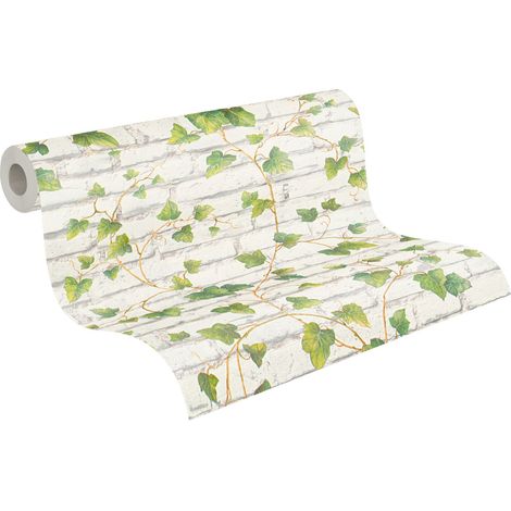 A.S. Creations – Papier peint brique vert effet matière – Lessivable, strippable, bonne résistance à la lumière – Dimensions : 170g/m² (1/5)