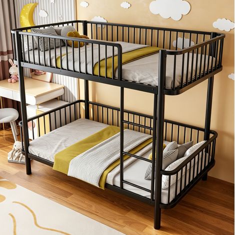 Metall-Etagenbett 90x200 cm, schwarz, mit Schutzgitter, platzsparend, ohne Matratzen – MEUBLIV (1/5)