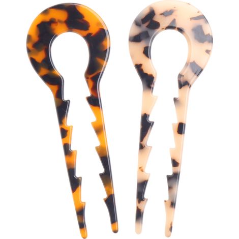 Juego de 2 horquillas francesas - Horquillas en forma de U con efecto carey para mujer, perfectas para moños, recogidos franceses y cabello fino y grueso - Beige + Marrón (1/5)
