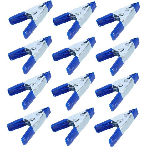 Juego de 12 pinzas metálicas con resorte y revestimiento de goma para equipos fotográficos y accesorios de camping, color azul. (1/5)