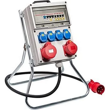 Distributeur sur pied en plastique KÖLN, avec interrupteur FI, entrée CEE 32 A, 400 V, prise 230 V 4, CEE 16 A, 400 V 1, CEE 32 A, 400 V 1, LS 16 A, 1 pôle, C 4, LS 16 A, 3 broches, C 1 (1/5)