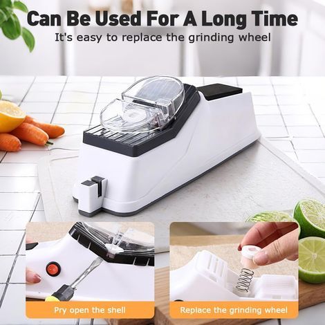 Nuovo affilacoltelli elettrico USB a doppia faccia, completo di lame di ricambio e base stabile antiscivolo, per affilare e lucidare rapidamente i coltelli a casa, in cucina e in ambienti professional (1/5)