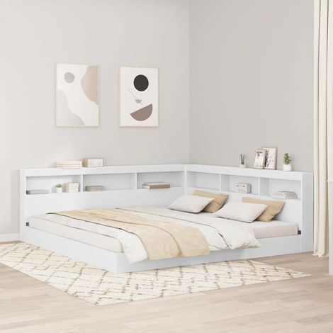 Bücherregal-Bett mit Kopfteil Weiß 180 x 200 cm Holzwerkstoff