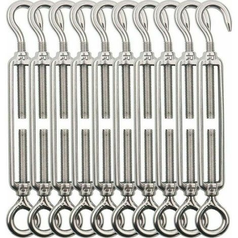 Tendeur Cable Crochet M5 (Crochet et oeil) , Tendeur Fil Acier / Tendeur Cable Inox en Acier Inoxydable 304 Pour Fil a linge , Cable Acier, Corde Acier -10 Pices - (1/5)