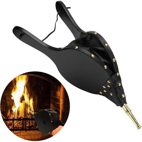 Kaminbalg, manueller Holz-Luftbalg, Kaminbalg, Lederbalg, Feuerbalg für Kamine, Camping, Grillen, Grillen (Gold)