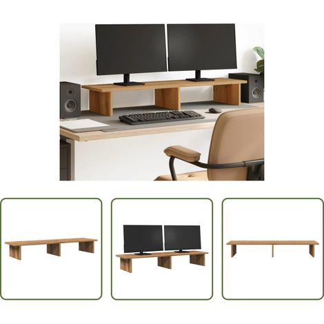 Support moniteur - Support de moniteur chêne artisanal 100x27x15cm bois ingénierie (1/5)