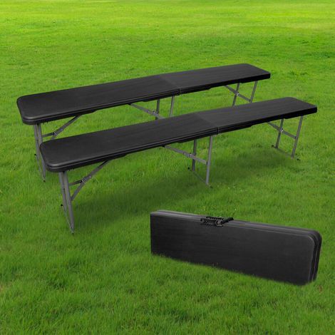 LOT 2 Bancs Pliables Noir 180cm - Lot de Deux Bancs Pliants pour Table de Camping - x2 Banc Pliable Idéal pour baptêmes. mariages. pique-nique. buffet et grillade (1/5)