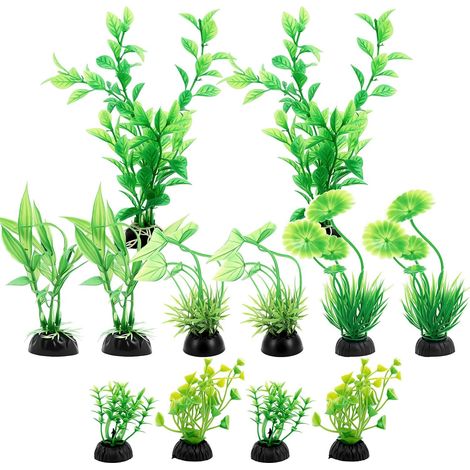 Lot de 10 Décorations Aquarium 5,5-20 cm, Plantes Vertes en Plastique, Accessoires pour Aquarium (1/5)