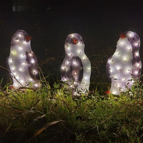 Décorations de pingouins lumineux, 3 pièces LED Lumières de pingouin, décorations de Noël for jardin, pelouse, extérieur, décorations de Noël de vacances (Énergie solaire,Lumière chaude) (1/5)