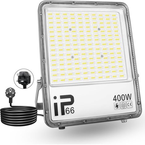 Lumière LED Extérieur 400W, 40000LM, Blanc Froid 6500K, Projecteur LED Sécurité IP65 Étanche, Lumière de Travail LED pour Porte d'Entrée, Entrepôt, Parking, Cour, Rue avec Prise (2 Pièce) (1/5)