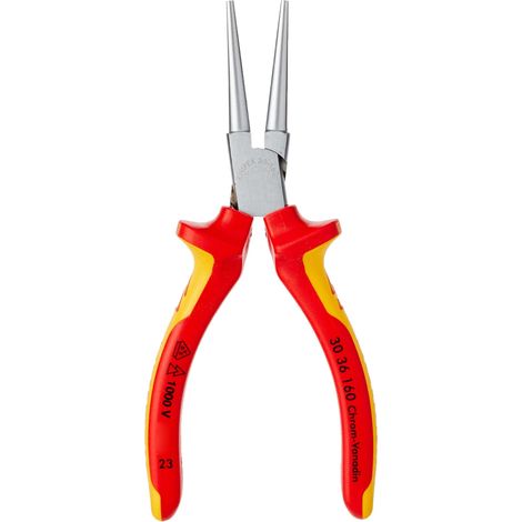 KNIPEX 30 36 160 Pinza per meccanica - a becchi lunghi isolati con manici rivestiti in materiale bicomponente, collaudati VDE cromata 160 mm