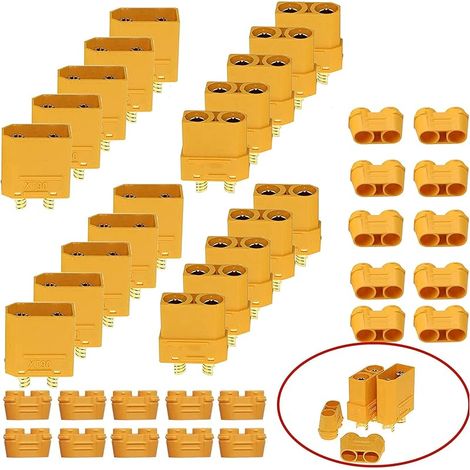 10 Paires XT90 Gaine Connecteur Connecteur Mâle et Femelle pour Modèle RC et Plus (10pcs XT90Connecteur Mâle + 10pcs XT90Connecteur Femelle) (1/5)