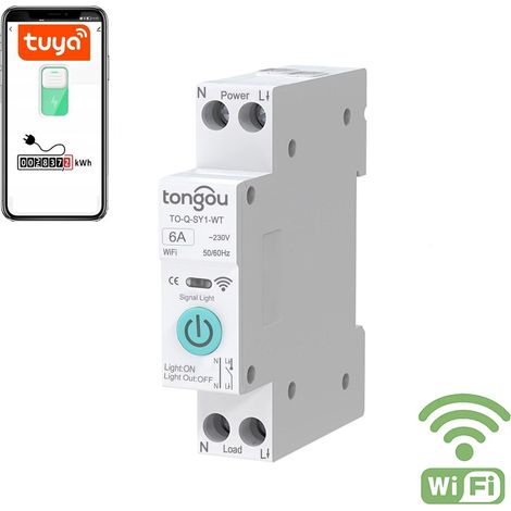 Interrupteur intelligent Wi-Fi 1P+N DIY - Disjoncteur 6ATUYA - Compatible avec les applications iOS et Android - Fonctions vocales et minuterie (1/5)