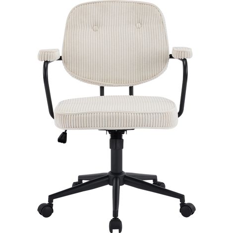 Fauteuil de bureau pivotant et réglable en hauteur en velours côtelé beige - Ann (1/5)