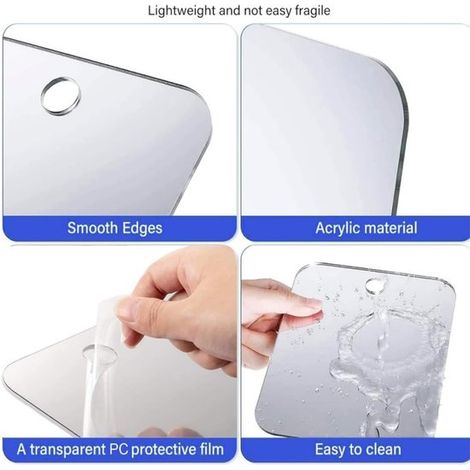 Miroir de douche – Argent – Antibuée – Incassable – Acrylique – Maquillage et rasage – Salle de bain (1/5)