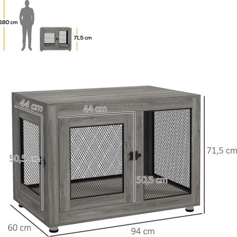 Cage pour chien ou chiot, avec espace de rangement, coussin imperméable, grillage en acier, pieds réglables, 94 x 60 x 71,5 cm (1/5)