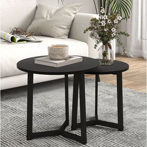 Set Von 2 Runden Couchtischen Aus Stahl, Modernes Design, Für Wohnzimmer, Schwarz, 35 Kg. (1/5)