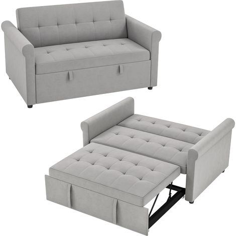 Two-Seater Velvet-Feel Sofa Bed - Grey (1/5)