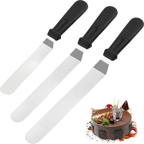 Spatule Coudée Patisserie - Acier Inoxydable Alimentaire - Pour Glaçage et Nappage - Lot de 3 Tailles (15 20 25 cm)