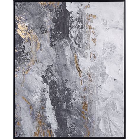 Lienzo cuadro de pared 103 x 83 cm marco MDF sintético formas abstractas geométrico rectangular moderno gris y blanco Jesi (1/5)