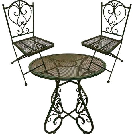 Ensemble Table et Chaises en Fer Forgé Vert 70x70x71cm