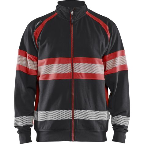 Sweat de travail zippé haute visibilité 3551 - Noir/Rouge fluo XXL