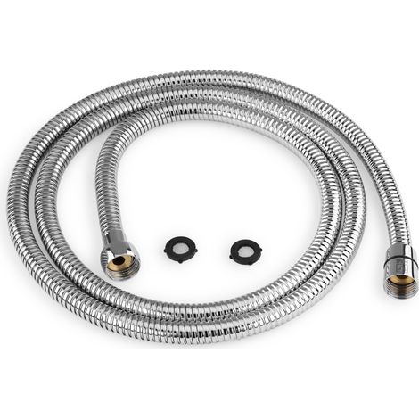 Tuyau de Douche 1m50 - Flexible de Douche en Acier Inoxydable avec Finition Chromée - Tuyau de Remplacement Universel avec 2 Rondelles - Tuyau Anti-Noeud avec Fort Débit d'Eau (1/5)