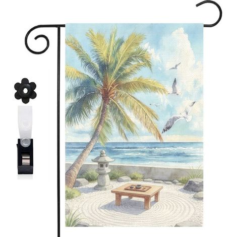 Bannière de cour fauteuils de plage et palmier 30 x 45 cm décoration maison de campagne (1/5)