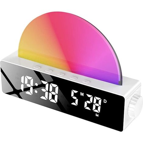Sonnenaufgangs-Wecker, mehrfarbige Solar-Nachttischlampe mit USB-Ladegerät, weiß