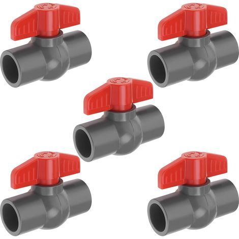 5pcs PVC Robinet à Tournant Sphérique Diamètre du Trou PVC Douille Extrémité Vanne d'arrêt Utilisée Dans les Piscines d'irrigation Plomberie Commerciale Aquariums 20mm, Rouge Gris (1/5)