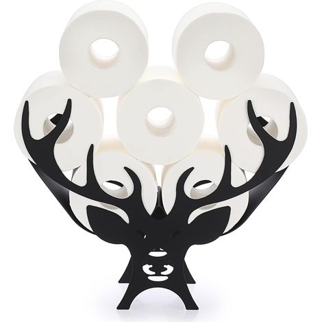 CCYKXA Toilet Paper Roll Holder Metal Paper Holder Deer Shape Paper Storage for Bathroom (Black) (1/5)